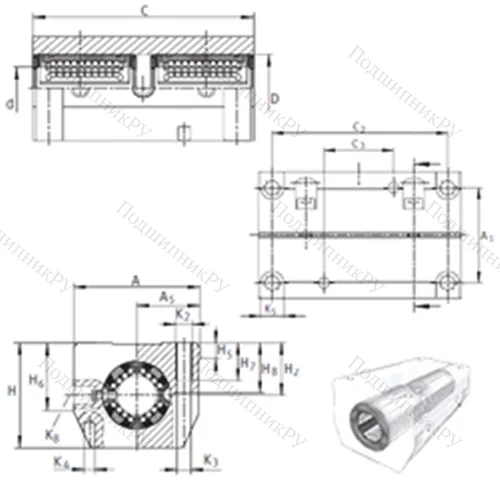 Подшипник шариковый линейный KTSG 25-PP-AS