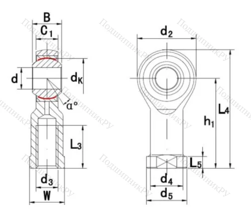 Шарнирная головка с внутренней левой резьбой GIKL 16 PW в Вологде