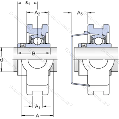 Натяжные подшипниковые узлы типа Y (литой корпус, крепление стопорными винтами) TU 1.1/16 TF
