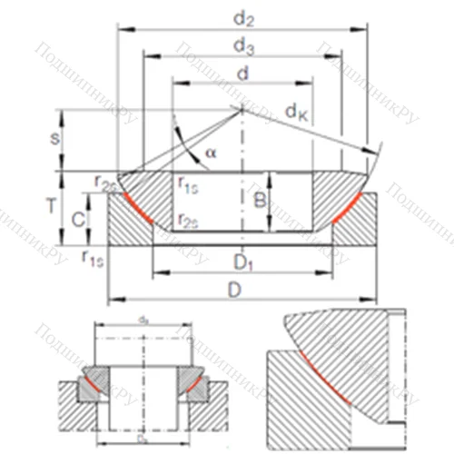 Подшипник скольжения сферический GE 17 AW от производителя  INA